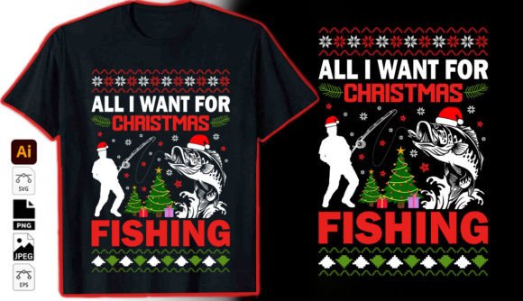 Christmas Fishing Graphic Vector Tshirt: A Designer's Niche Design Asset