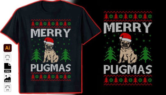 Merry Pugmas Graphic Vector Tshirt: A Festive Design for Pug Lovers